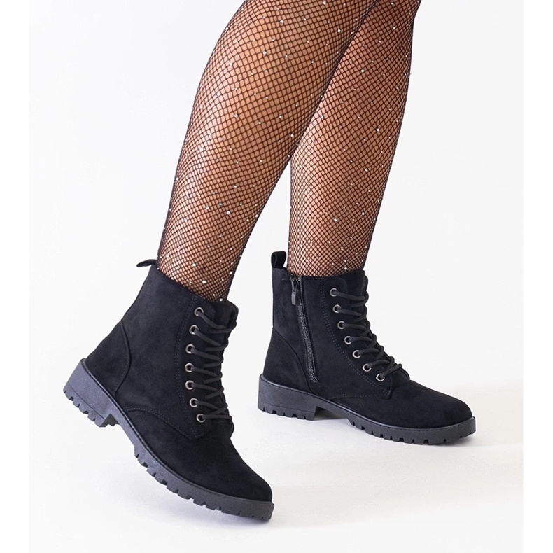 D/CEO Czarne botki eko-zamszowe workery na platformie Barosa 1