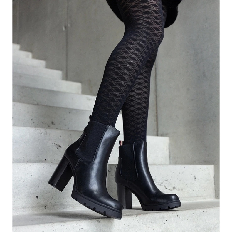 D/CEO Czarne wsuwane botki na słupku z eko-skóry Motena 2