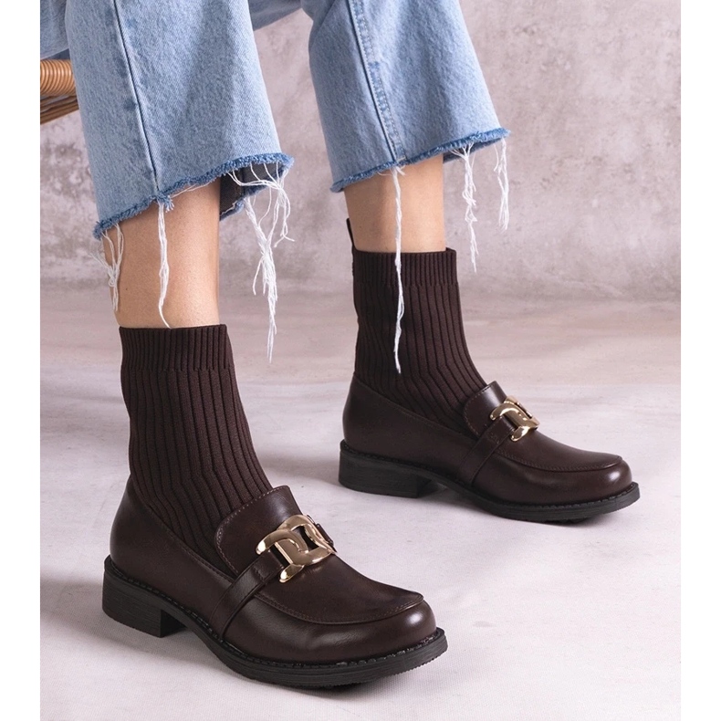 D/CEO Brązowe botki z materiałową cholewką Krisa 1