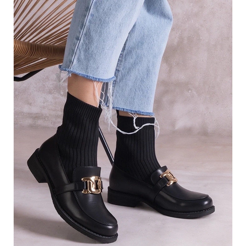 D/CEO Czarne botki z materiałową cholewką Krisa 2