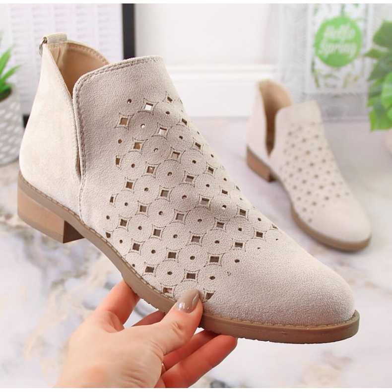 Botki wsuwane ażurowe M.Daszyński SAN12B beżowe beżowy 1