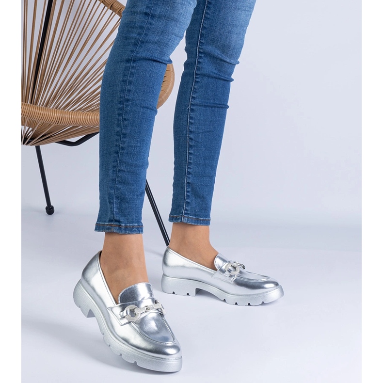 Srebrne półbuty klasyczne z ozdobą srebrny 1