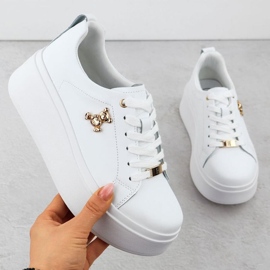 Półbuty na platformie Filippo  PAW593 Białe z misiem 1