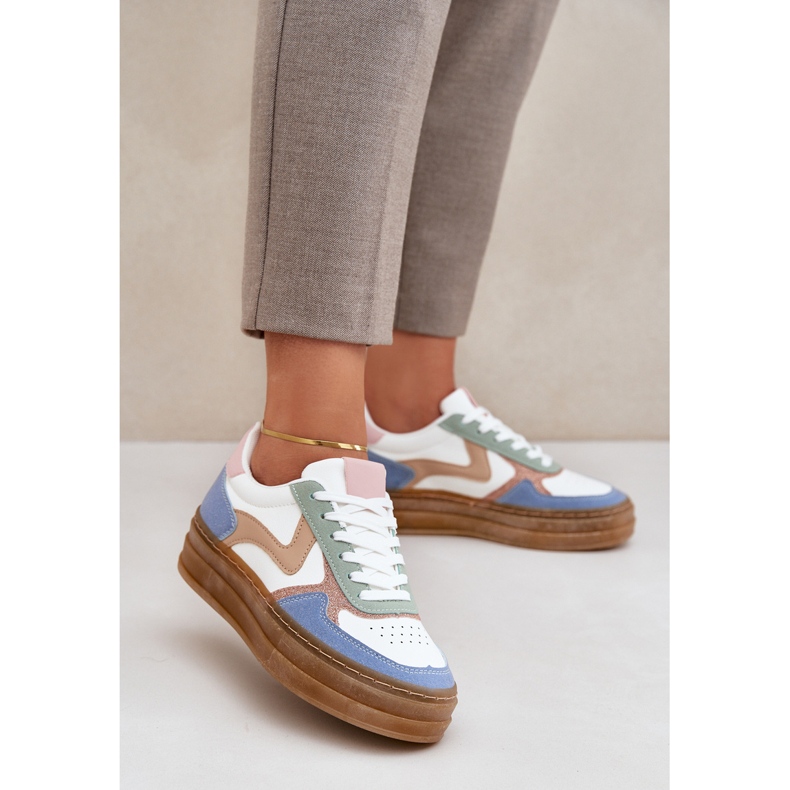 Sneakesy Damskie Z Brokatem Na Platformie Niebieskie 2