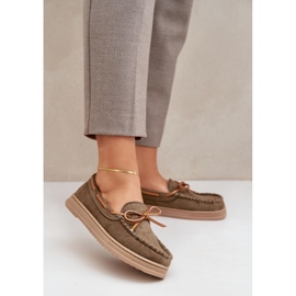 Mokasyny Damskie Na Płaskiej Podeszwie Ciemnozielone 2