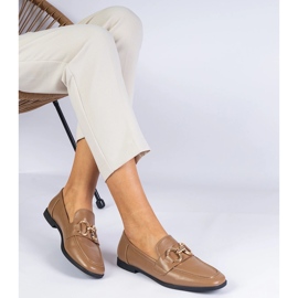 Brązowe damskie mokasyny ze złotą ozdobą 1