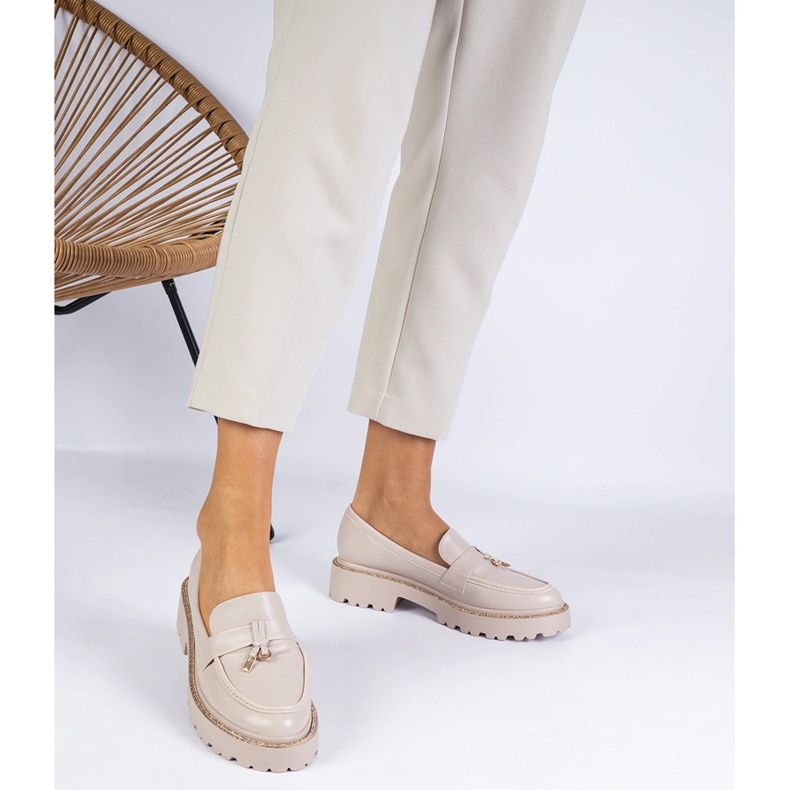 Beżowe mokasyny zdobione cyrkoniami beżowy 1