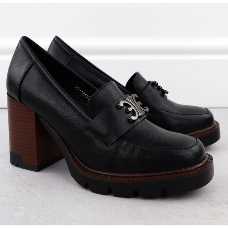 Półbuty mokasyny na słupku Potocki W SZ12403 WOL287 czarne 2