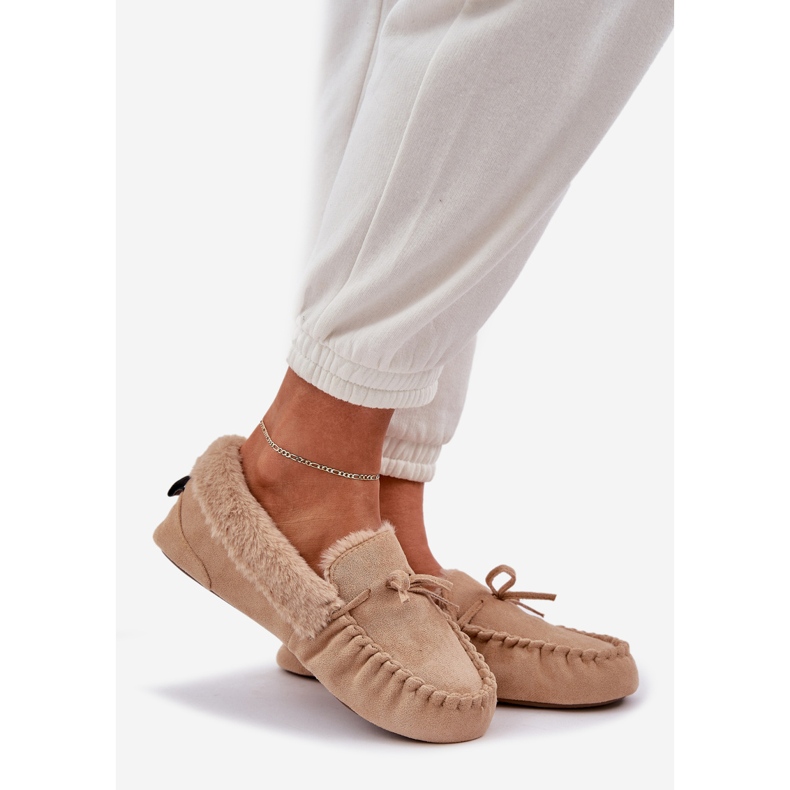 Mokasyny Damskie Z Futerkiem Beżowe beżowy 1