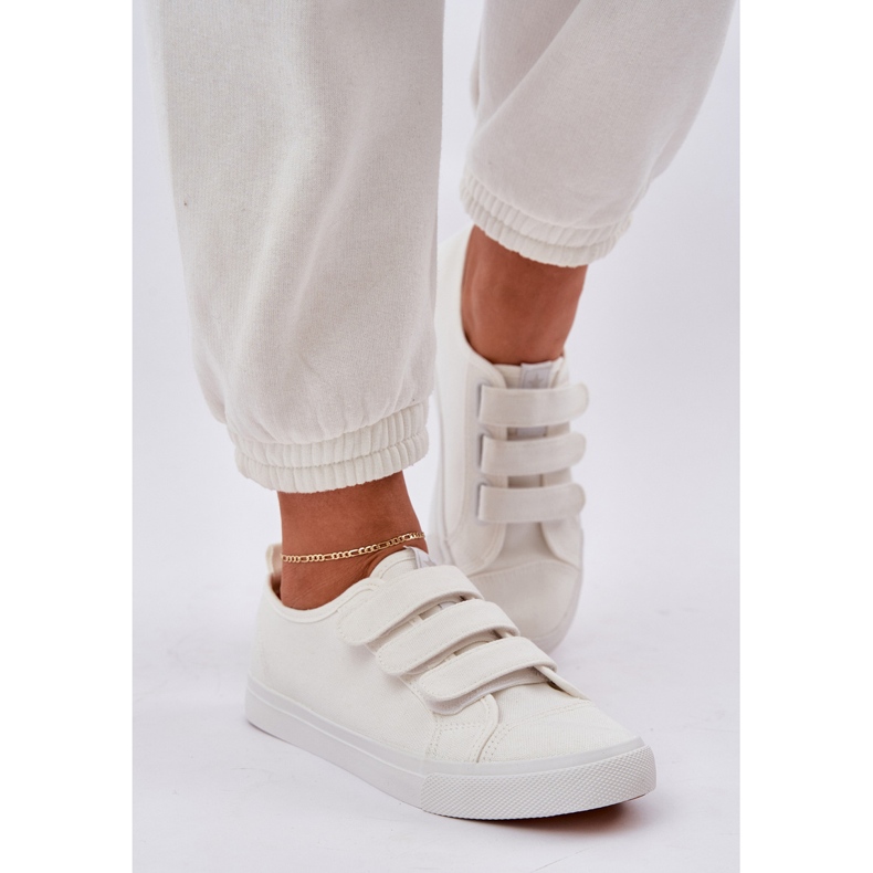 Młodzieżowe Niskie Trampki Na Rzep Białe 1