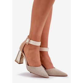 Sandały Na Słupku Ze Szpiczastymi Noskami Beżowe beżowy 1