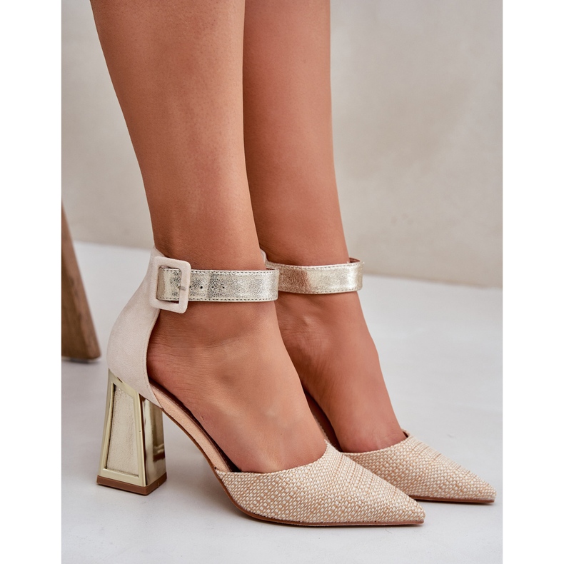 Sandały Na Słupku Ze Szpiczastymi Noskami Złote złoty 2