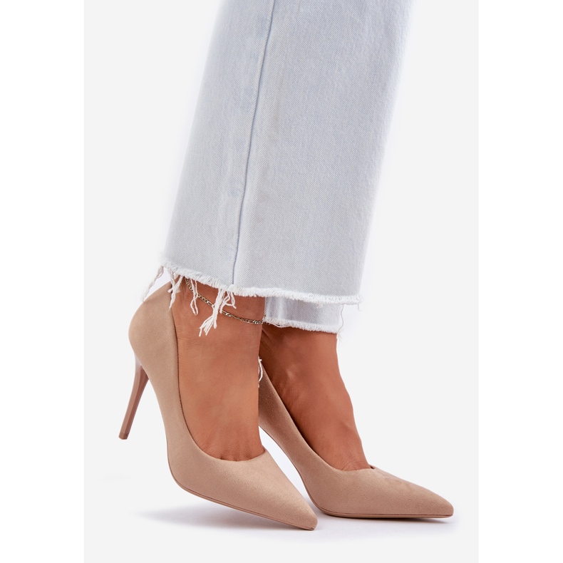 Klasyczne Szpilki Z Eko Zamszu Beżowe beżowy 1