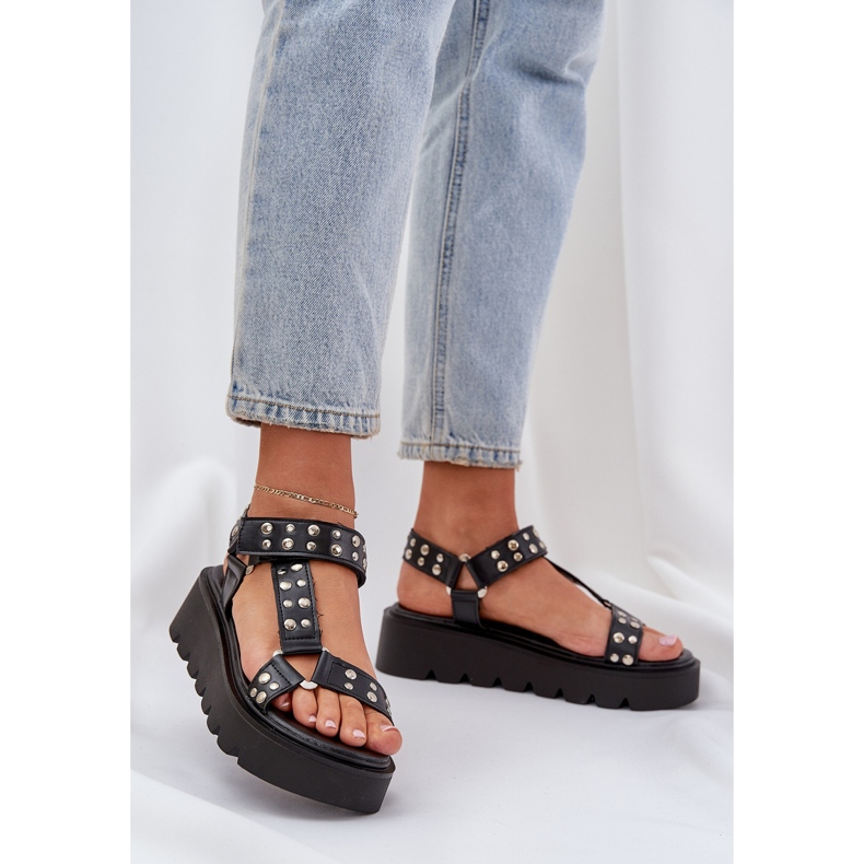 Zdobione Sandały Na Platformie Czarne 2