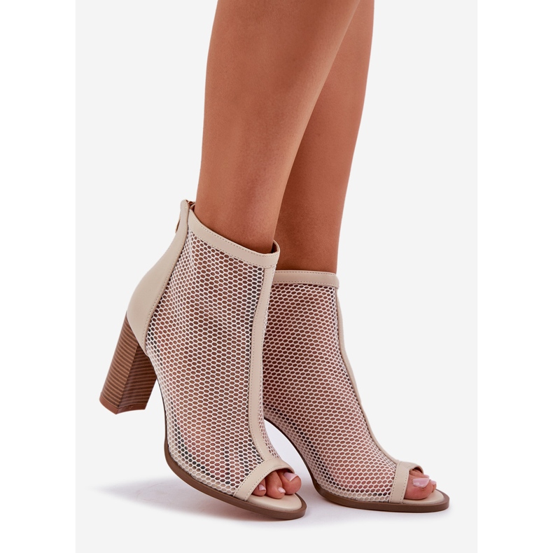 Sandały Na Słupku Z Cholewką Beżowe beżowy 1