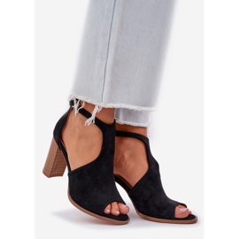 Sandały Na Słupku Z Eko Zamszu Czarne 1