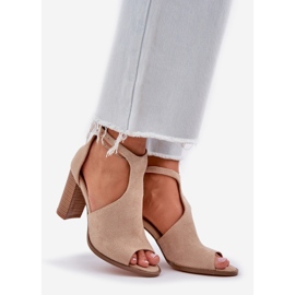 Sandały Na Słupku Z Eko Zamszu Beżowe beżowy 1