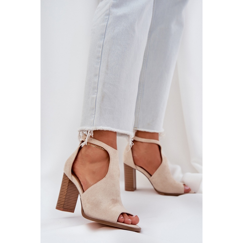 Sandały Na Słupku Z Eko Zamszu Jasnobeżowe beżowy 2