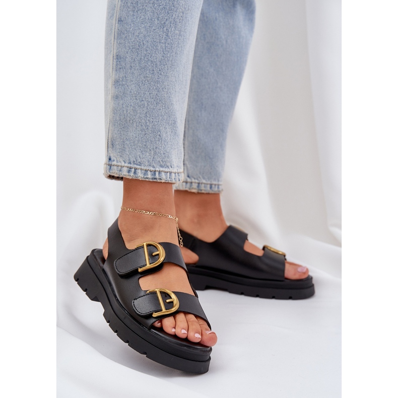 Eko Skórzane Sandały Z Klamrami Czarne 2