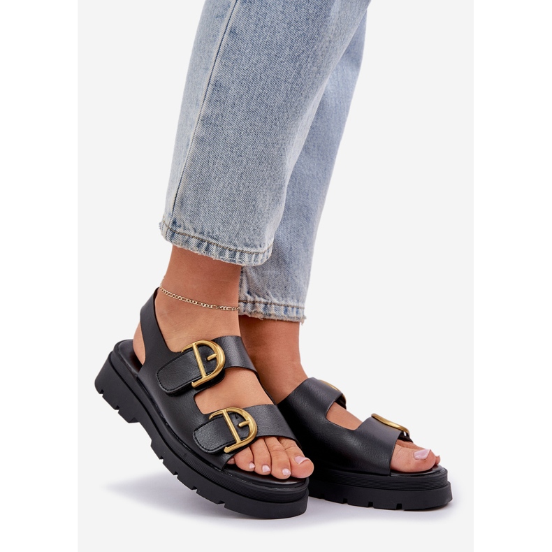 Eko Skórzane Sandały Z Klamrami Czarne 1