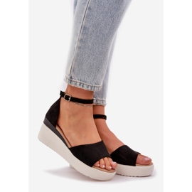 Lekkie Sandały Na Platformie I Delikatnym Koturnie Czarne 1