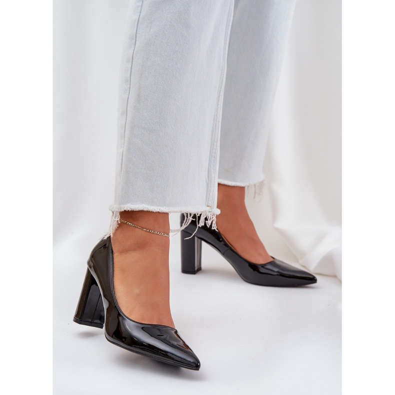 Lakierowane Czółenka Na Słupkowym Obcasie Czarne 2