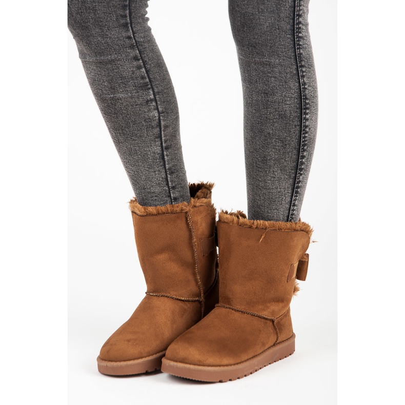 Zamszowe mukluki z kokardą brązowe 1