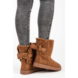 Zamszowe mukluki z kokardą brązowe 2