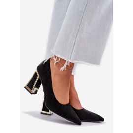 Eleganckie Czółenka Na Słupku Szpiczaste Noski Czarne 1
