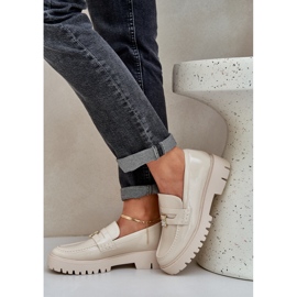 Lakierowane Mokasyny Damskie Z Przypinką Miś Beżowe beżowy 2