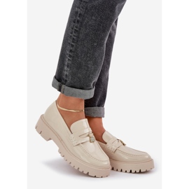 Lakierowane Mokasyny Damskie Z Przypinką Miś Beżowe beżowy 1