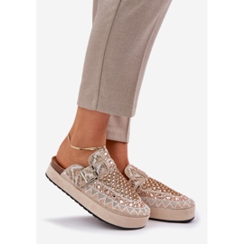 Zdobione Klapki Na Platformie Beżowe beżowy 1