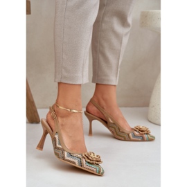 Plecione Szpilki Z Odkrytą Piętą Brązowe 2