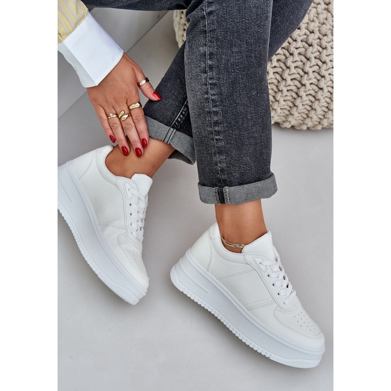 Klasyczne Sneakersy Z Eko Skóry Na Platformie Białe 2