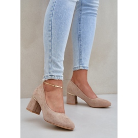 Czółenka Z Eko Zamszu Na Słupku Ciemnobeżowe beżowy 2