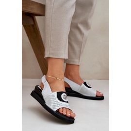 Jezzi Sandały Damskie Na Koturnie Srebrne z Ozdobą srebrny 2