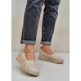 Jezzi Półbuty Damskie Z Ażurowym Wzorem Na Koturnie Złote złoty 2