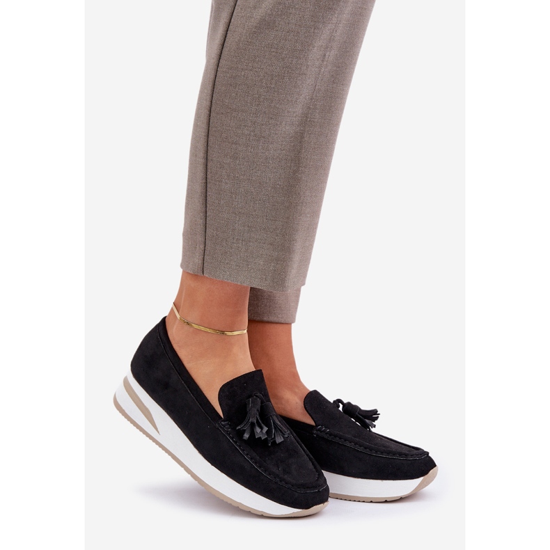 Mokasyny Na Delikatnym Koturnie Eko Zamszowe Czarne 1