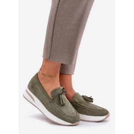 Mokasyny Na Delikatnym Koturnie Eko Zamszowe Zielone 1