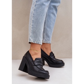 Czółenka Na Masywnym Słupku Z Eko Skóry Czarne 2