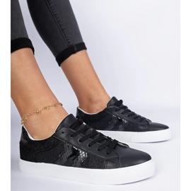 Czarne sneakersy ze zwierzęcym motywem zdobione brokatem 3