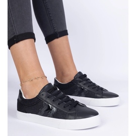 Czarne sneakersy ze zwierzęcym motywem zdobione brokatem 1