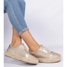 Złote damskie espadryle zdobione brokatem złoty 3