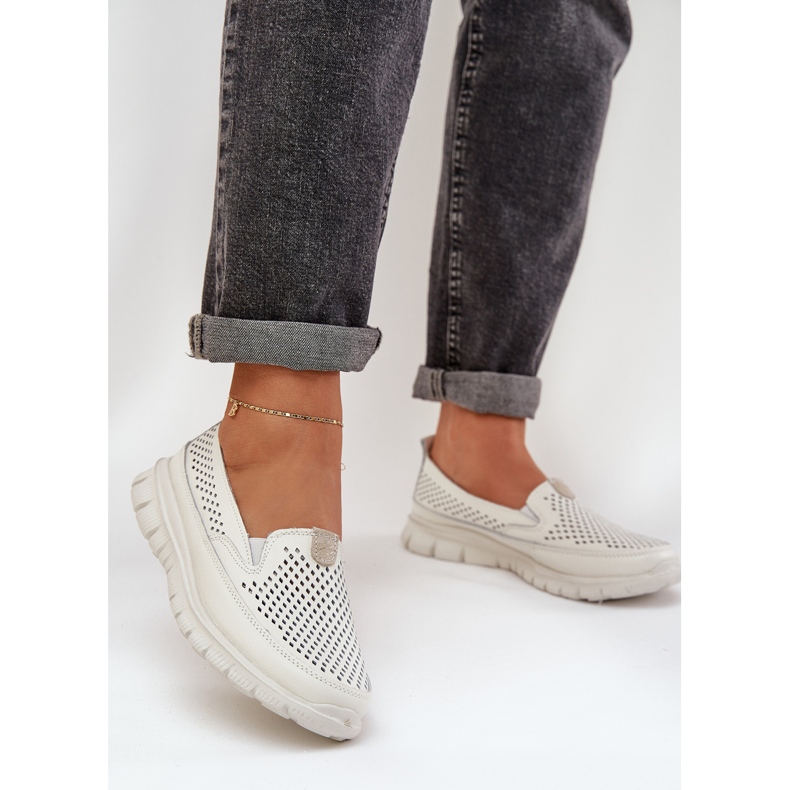 Evento Lekkie Skórzane Ażurowe Mokasyny 24PB18-6870 White białe 2