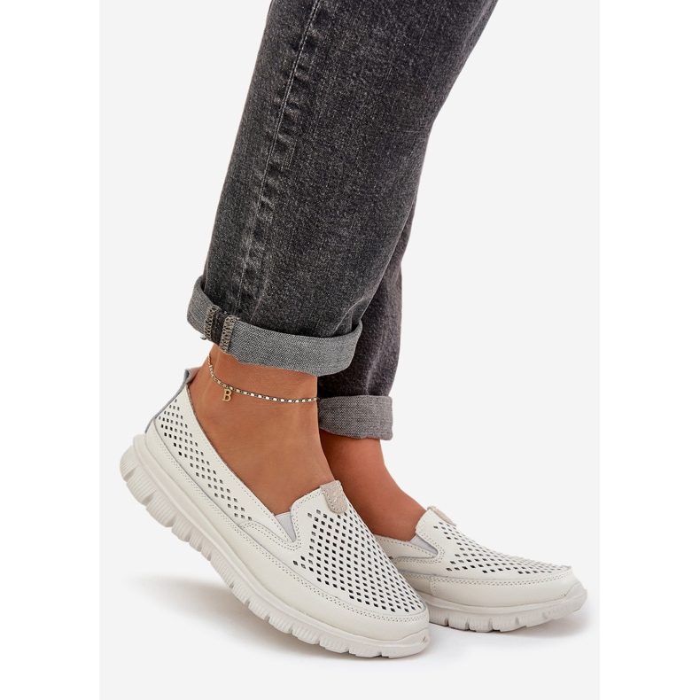 Evento Lekkie Skórzane Ażurowe Mokasyny 24PB18-6870 White białe 1