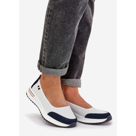 Skórzane Baleriny Na Koturnie Biało-Granatowe białe 1