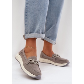 S.Barski Zamszowe Mokasyny Na Platformie Z Łańcuchem D&A TW552 Szare 2