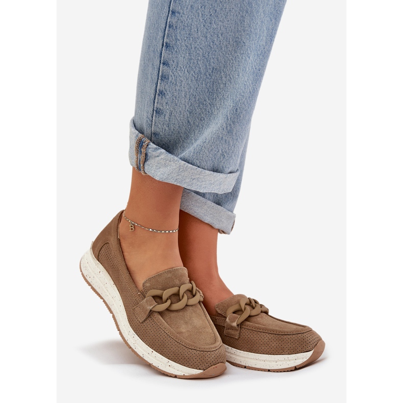 S.Barski Zamszowe Mokasyny Na Platformie Z Łańcuchem D&A TW552 Brązowe 1