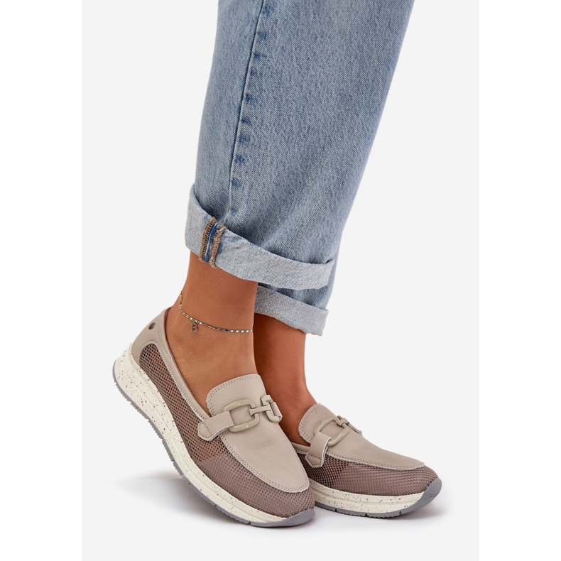 S.Barski Damskie Skórzane Mokasyny D&A TW210 Szare 1