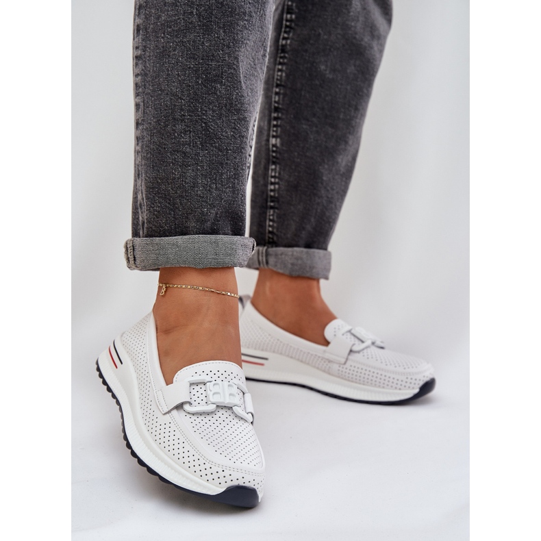 Damskie Skórzane Mokasyny Na Platformie S.Barski LR51-556 Białe 2